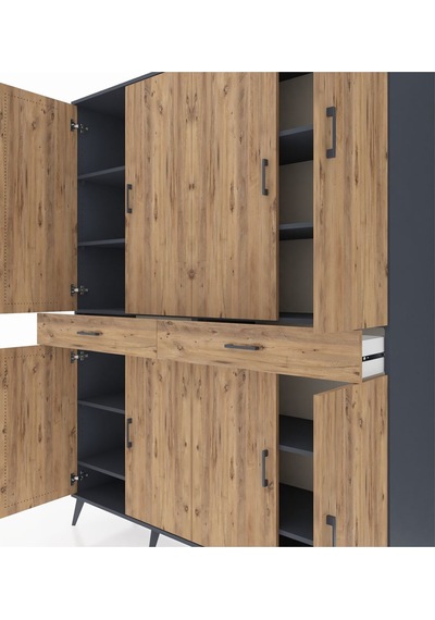 Hyperion Gardrop 10 Raflı 2 Çekmeceli 8 Kapaklı 176x44x221 Antrasit-çam Çam Hyperion Gardrop 10 Raflı 2 Çekmeceli 8 Kapaklı 176x44x221 Antrasit-çam Çam