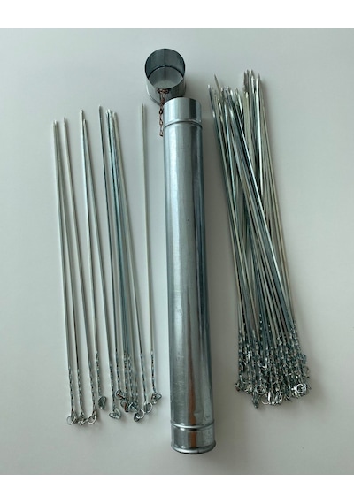 30 Adet-Kare Ciğer Kuşbaşı Şiş ve Şiş Kabı 50Cm - Mangal Şiş Set