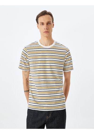 Koton Bisiklet Yaka Regular Fit Kısa Kollu Pamuklu Çizgili Tişört Gri Çizgili 5sam10121hk Gri Çizgili