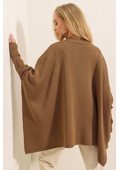 Bigdart 15783 Yırtmaçlı Panço Kazak - Taba 001