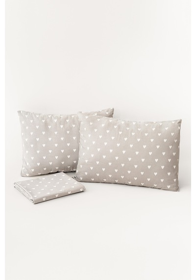 Soley Mix & Match Hearts %100 Pamuk Çift Kişilik Çarşaf Seti Gri