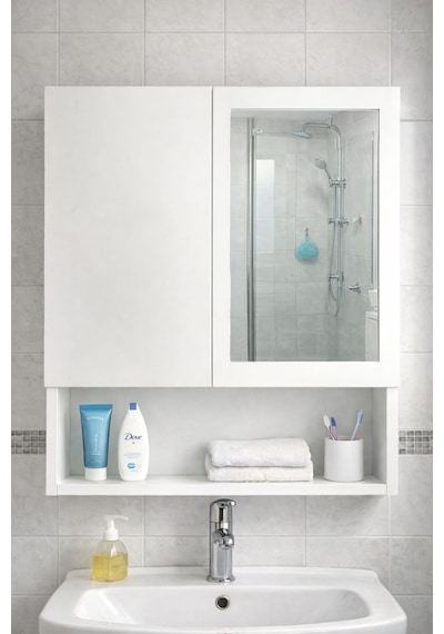 İki Kapaklı Aynalı Banyo Dolabı Beyaz