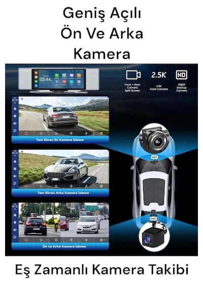 Premium Mb-250 10 İnç 4k Carplay Ve Android Uyumlu Yeni Nesil Ön - Arka Kamera
