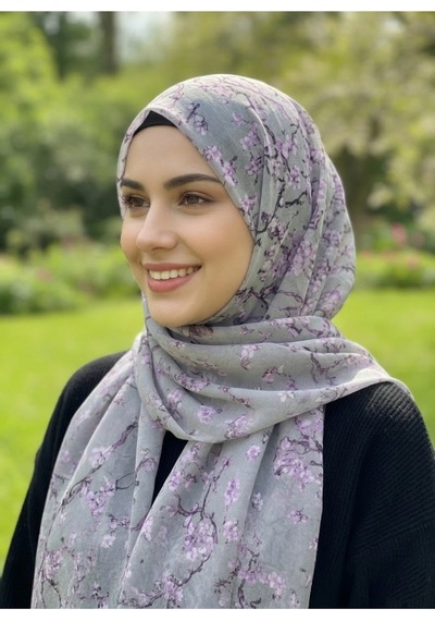 Eyfel Pamuklu Soft Özel Seri Şal Etnik & Çiçekli Desen, Orjinal, Tesettür Giyim, Yeni Koleksiyon Gri
