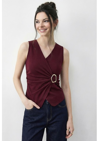 Shade Kadın Kruvaze Yaka Gold Toka Detaylı Bluz 2303 60283993 - Bordo