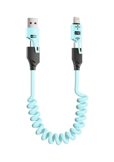 0860 Usb Type-c Lightning 4'ü 1 Arada 65w Pd Hızlı Şarj Data Kablosu 1.5m Spiral Çevirici Akıll Standart