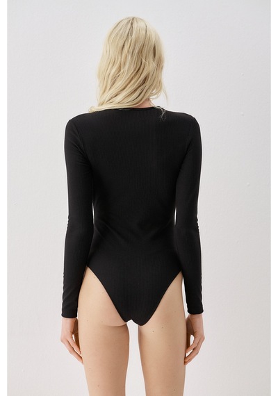 Sagaza Studio Ss6163 Yaka Dantel Detaylı Çıt Çıtlı Body SIYAH