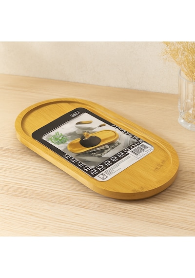 Oval Ahşap Bambu Yağdanlık Altlık Ve Sunum Tepsisi 12x24x0.8 Cm Sarı