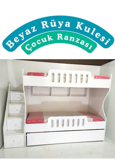 Mdf Beyaz Rüya Kulesi Çocuk Ranzası
