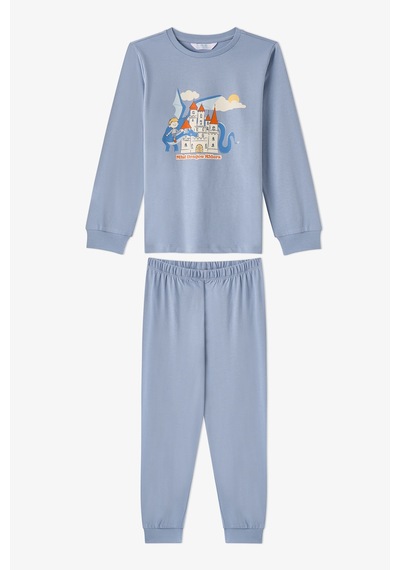 Penti Erkek Çocuk Mavi Mini Dragon Riders Pamuklu Uzun Kollu 2li Pijama Takımı