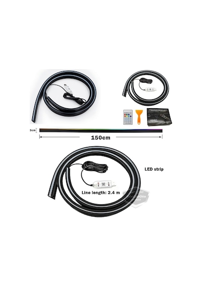 Universal Araç İçi App Ve Kumanda Kontrollü Ön Cam Fitil Ambiyans Rgb Atmosfer Cam Önü Ambiyans Led Neon Lamba Ses Yalıtım Fitili Usb Girişli Montajsız