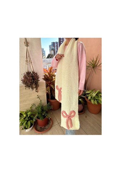 Hobihanem Tuhafiye Fiyonk El Örgüsü Atkı Pembe-krem Fiyonk Pembe-krem Fiyonk
