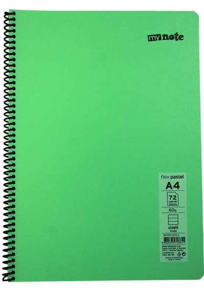 Mynote Flex A4 72 Yaprak Çizgili Spiralli Plastik Kapak Defter Pastel