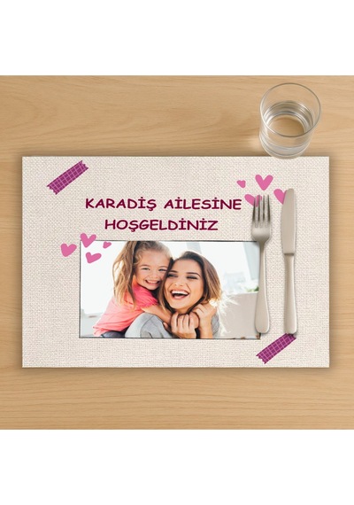 Kişiye Özel Fotoğraflı Ve Yazılı Amerikan Servis, Tabak Altlığı & Ev Hediyesi, 2 Adet Krem