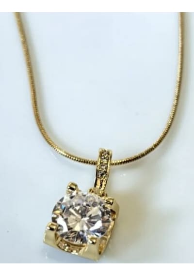 Beren Aksesuar Stainless Steel Tek Taş Çelik Kolye Gold