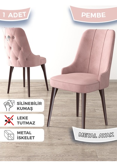 Canisa Newa Serisi, 1.sınıf Babyface Kumaş Kahve Metal Ayak Gümüş Halkalı, 1 Adet Pembe Sandalye Sandalye Pembe Ayaklar Kahve