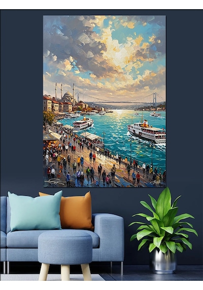 Gün Batımında İstanbul Şehir Panoraması Dekoratif Kanvas - Mdf Ahşap Tablo