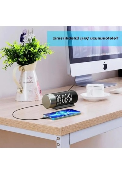 Projeksiyonlu Silindir Ekran Çalar Saat, Çift Alarm Özelliği 07 Beyaz