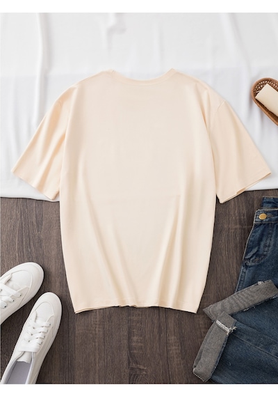 Uyguntarz Unisex Red Mon Cheri Baskılı Tasarım Tshirt Bej