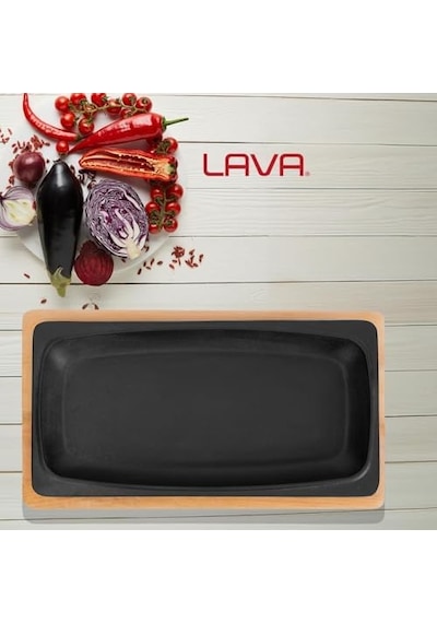 Döküm Servis Tabağı, 30x15 Cm Ahşap Altlı - Lv As 172 Açık Gri