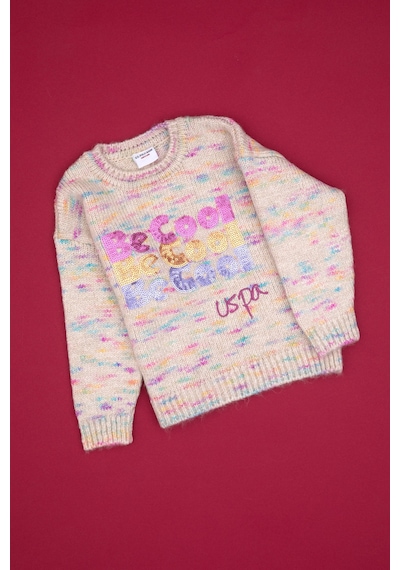 U.S. Polo Assn. Kız Çocuk Neon Pembe Payet İşlemeli Bisiklet Yaka Kazak 50314362-VR105