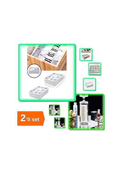 12 Bölmeli Pratik Çekmece Düzenleyici + Makyaj Pamuğu Organizeri - 2li Set B6u9b2 Belirtilmemiş