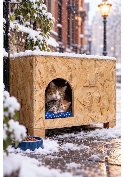 Reyo Minderli Büyük Boy Kedi Evi Anne ve Yavruları İçin, Yetişkin Kedi Barınağı 61x41x36 cm Kedi Yuvası CAT49M (Demonte)