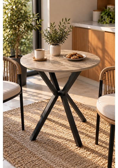 Sulorahome Yuvarlak Mutfak Masası 70 Cm Çap Metal Ayaklı Modern Tasarım Vizon - Traverten Sulorahome Yuvarlak Mutfak Masası 70 Cm Çap Metal Ayaklı Modern Tasarım Vizon - Traverten