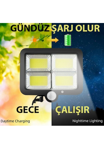 Solar Bahçe Aydınlatma 128 Ledli Fotoselli Güneş Enerjili Lamba