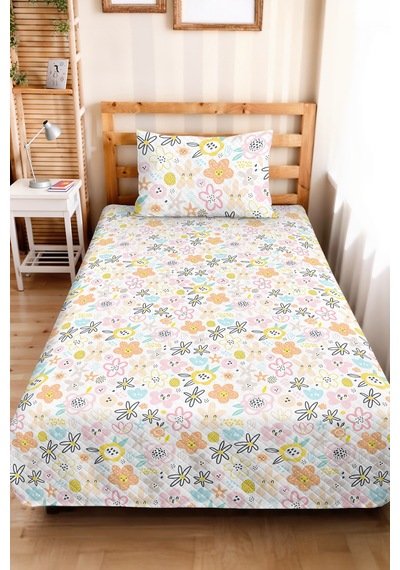 Evimde Bambaşka Pastel Çiçekli Pembe Kız Çocuk Pike Takımı-sevimli Floral Sarı Bebek Odası Yatak Örtüsü-160x220  CM