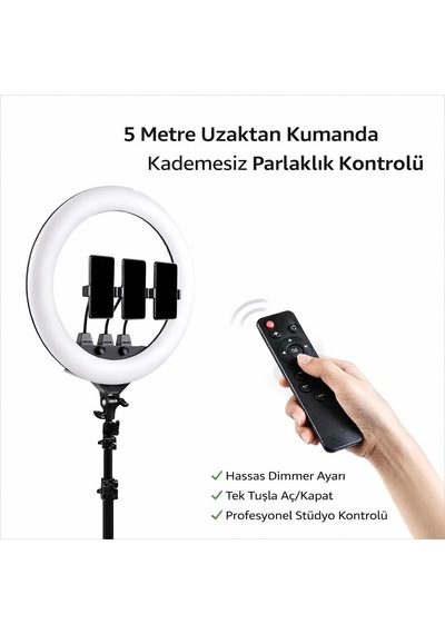 Tr 22 İnç Profesyonel Ring Light 3 Telefon Tutuculu, 3 Işık Modlu, Kademesiz Parlaklık Ayarlı, Çift Usb Çık
