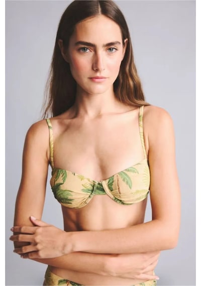 Defacto Regular Fıt Çiçekli Simli Kumaş Bikini Üstü G7029ax26smkh452 Haki-kh452