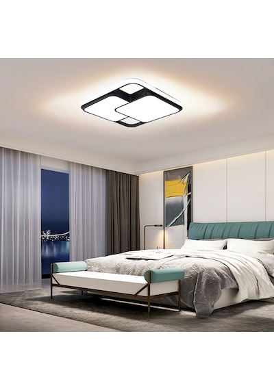 Catluz 50X50 CM Siyah 2'li Kare Led Tavan Lambası Avize Modern Aydınlatma 3 Işık Rengi Kumandalı Siyah