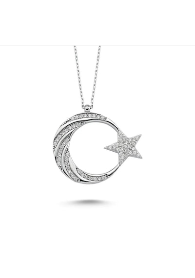 Modahilye - 925 Ayar Gümüş Ayyıldız Taşlı Kolye Gümüş - Rodyum