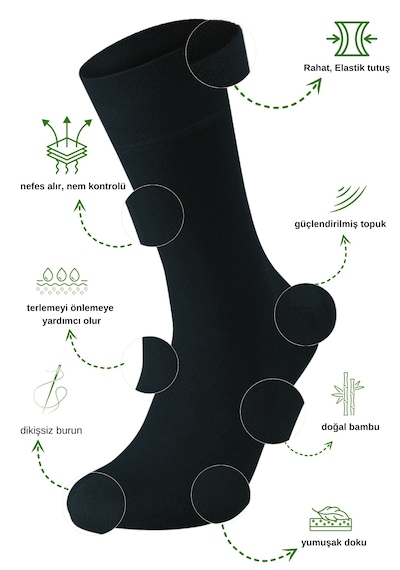 Kral Socks Erkek Yazlık Bambu Soket Uzun 8 Çift Karma Renkli Çorap Siyah