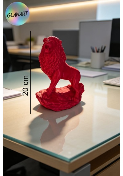 Hediyelik 3 Boyutlu Aslan Figürlü Masa Üstü Biblo Obje 3d Filamet Ateş Kırmızısı 1 Adet