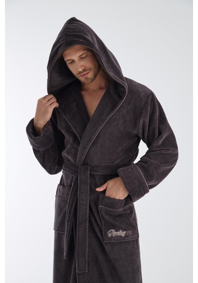 Racing Speed Nakış Triga Bukle Bambu Cotton Erkek Bornoz Kahve