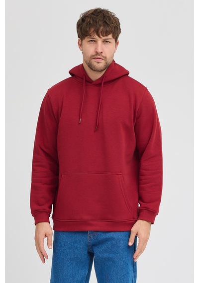 Polostate Erkek Bordo Standart Fit Normal Kesim Içi Polarlı 3 Iplik Kapüşonlu Pamuklu Sweatshirt Bordo