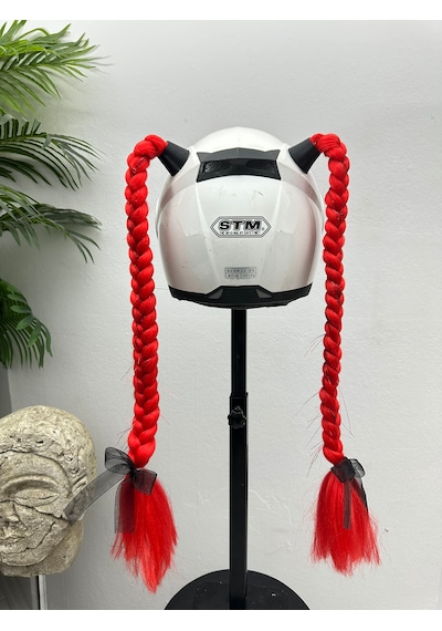 Motor & Motosiklet Kırmızı Simli Çift Örgü Saç Kask Dış Aksesuarı Diğer