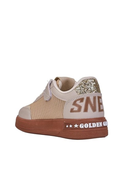 Zacoz Kız Çocuk Simli Yıldız Detaylı Bağcıklı Günlük Sneaker Spor Ayakkabı Bej