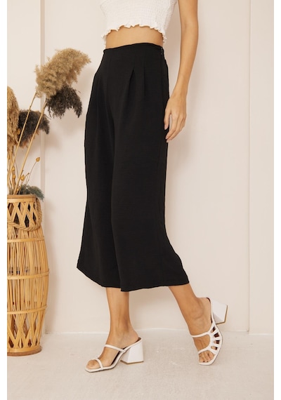 Darlin Moda Siyah Yüksek Bel Bol Paça Pantolon Dm3003 Siyah