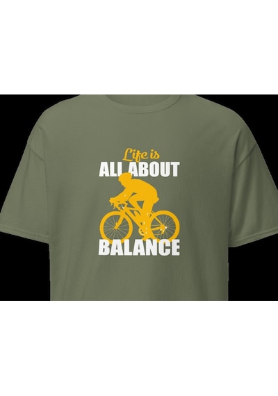 Wildstyle This Is All About Balance Bisiklet Denge Yol Baskılı Unisex Bisiklet Yaka Pamuklu Tişört Haki