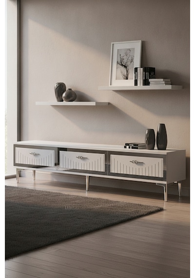 Tsa1802bs Tuna Tv Sehpası Beyaz-sılver 180cm Beyaz - Gümüş