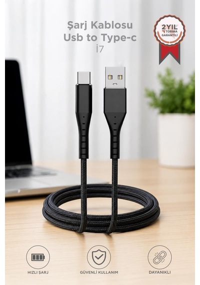Şarj Kablosu Usb-a To Type-c Şarj Ve Data Kablosu İ7 03210 Siyah