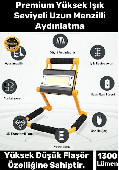 Premium 3 Modlu Su Geçirmez 6500k Renk Sıcaklığı 20w Led 360 Derece Dönebilen 1300 Lümen Aydınlatma Çok Renkli