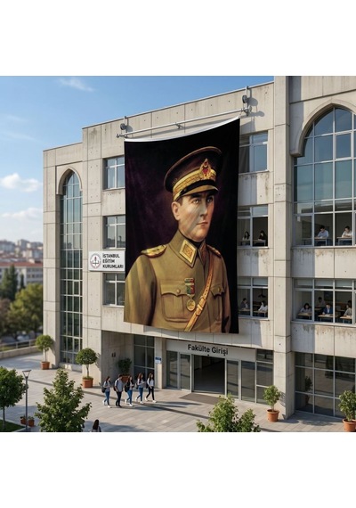 Atatürk Asker Ünüformasıyla Poster Bayrak Raşel Kumaş 6x9 Metre Ata52 Diğer