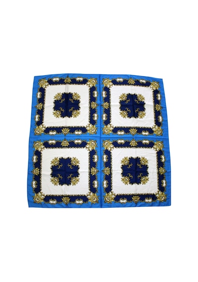 Tikitonki Çok Parçalı Çiçek Desenli Saten Mavi Eşarp - 90x90 Mavi Mavi
