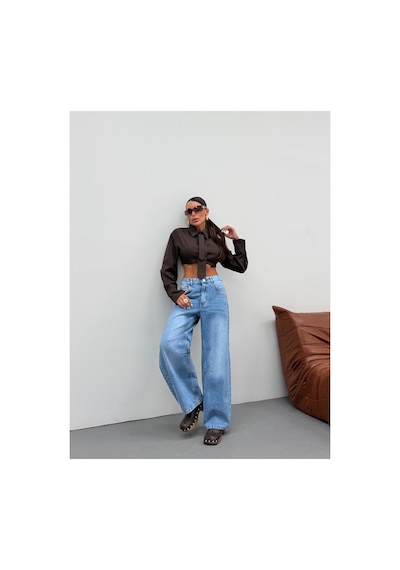 Kene Jeans Buz Kar Yan Parçalı Diz İşlemli Baggy Jeans Buz Kar