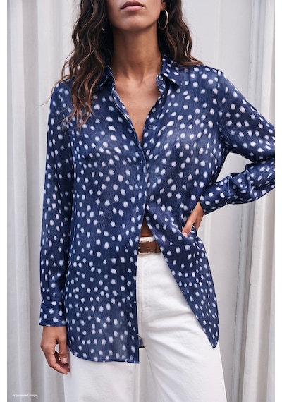 Sateen Desenli Klasik Gömlek - Lacivert-137938