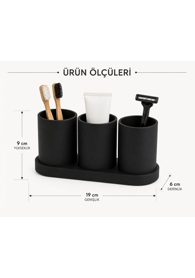 Lexroo 3 Bölmeli Diş Fırçası Organizeri, 19x6x9 Cm, Mat Siyah